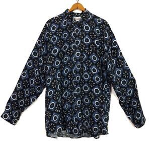 Vintage Takko Silk Button Down Blue Patterned L